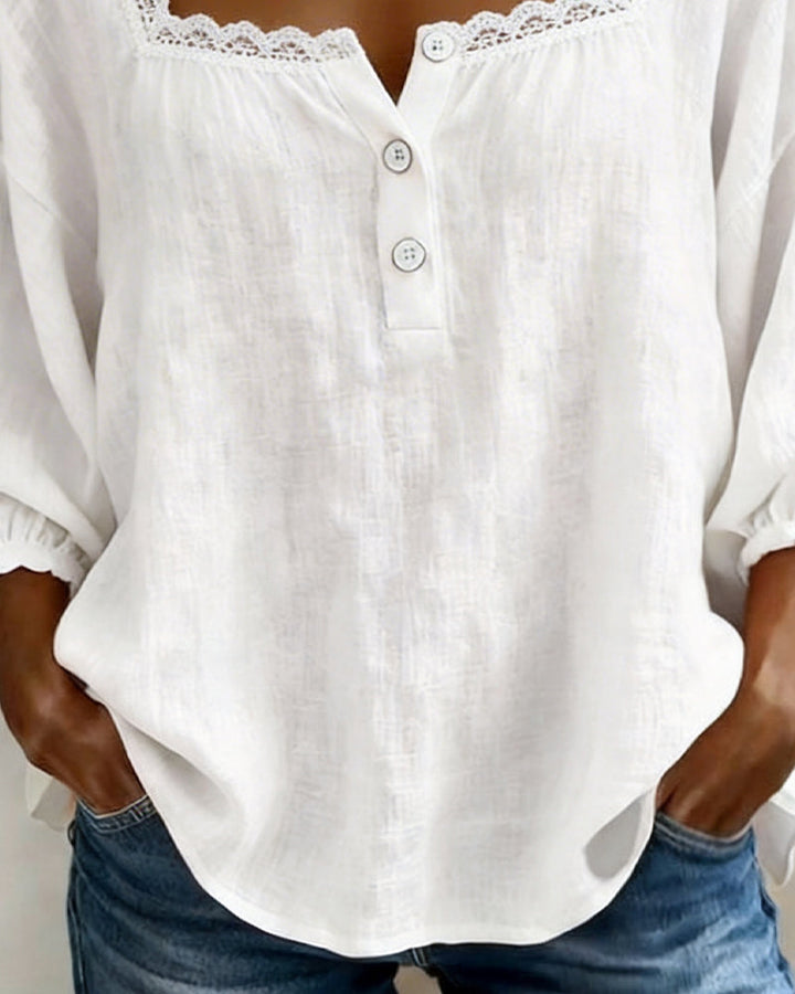 Eva | Lace Blouse with Square Neck and Puff Sleeves