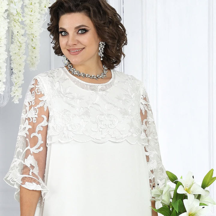 LIVIA | Women's Embroidered Patchwork Chiffon Dress Round Neckline