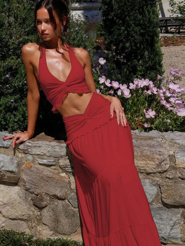 ARIYA™ - Chic Plunge Neck Summer Two-Piece Outfit