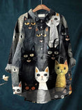 Nora | Women's Whimsical Cat Print Relaxed Shirt