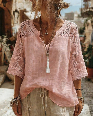 Mariela | Blouse with V-Neck and Lace Detail