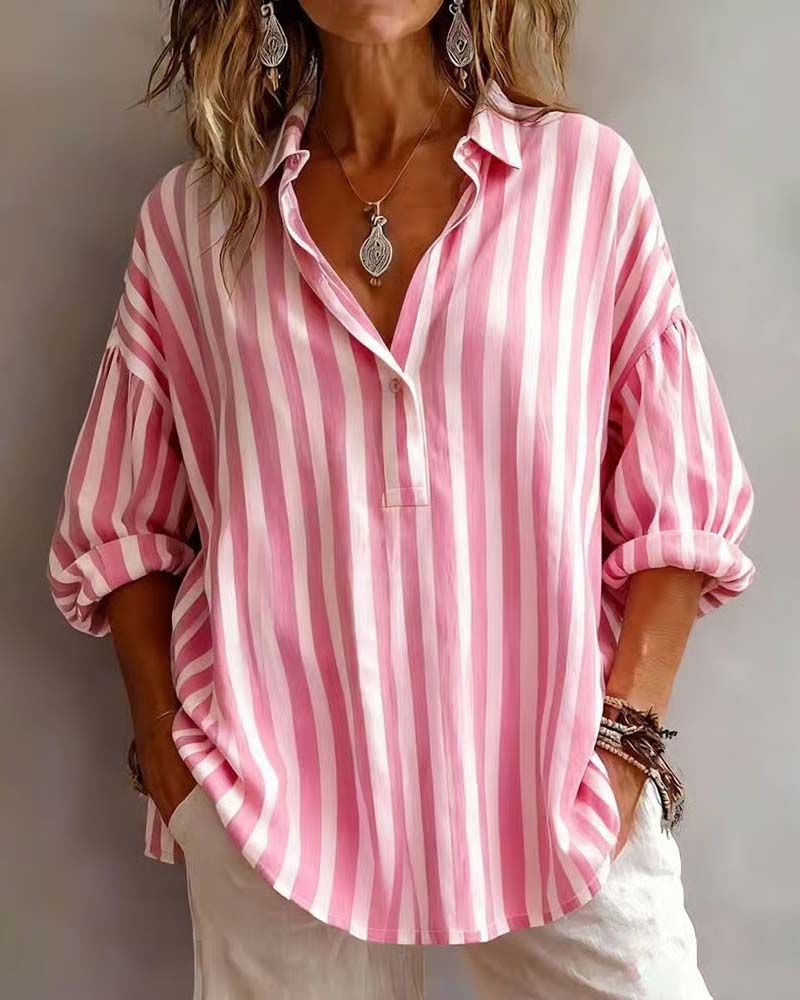 Maura | Striped Loose Blouse with Collar