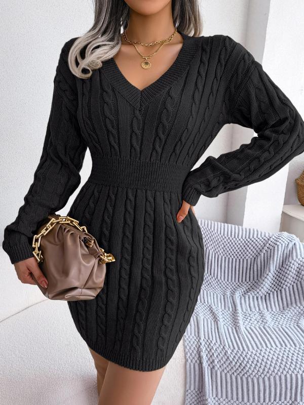 HOLLY™ - Cozy Long-Sleeve V-Neck Cable Knit Sweater Dress