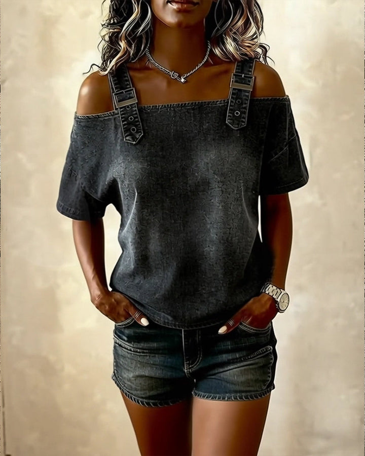 LIVIA | Off-Shoulder Denim Shirt