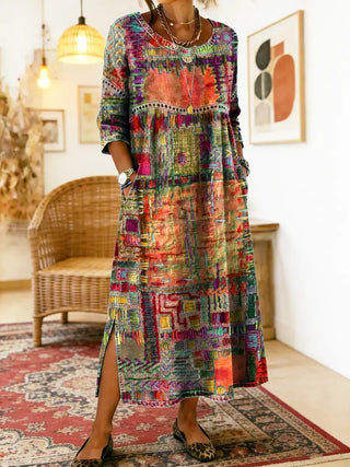 AYLINA | Women's Ethnic Patchwork Print Dress