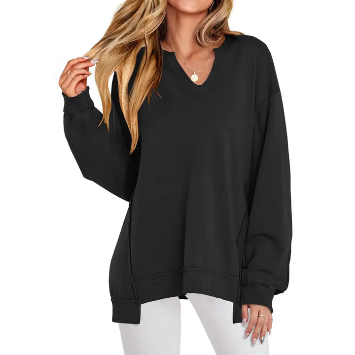 GENEVA™ - Casual Lightweight V-Neck Oversized Long-Sleeve Sweatshirt