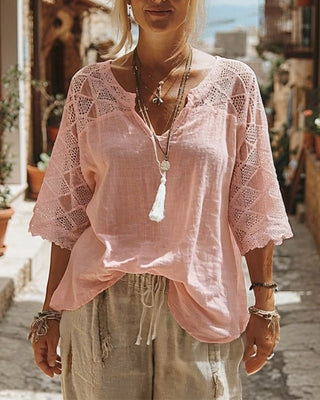 Mariela | Blouse with V-Neck and Lace Detail