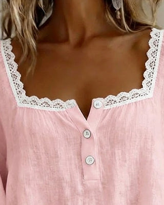 Eva | Lace Blouse with Square Neck and Puff Sleeves