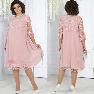 LIVIA | Women's Embroidered Patchwork Chiffon Dress Round Neckline