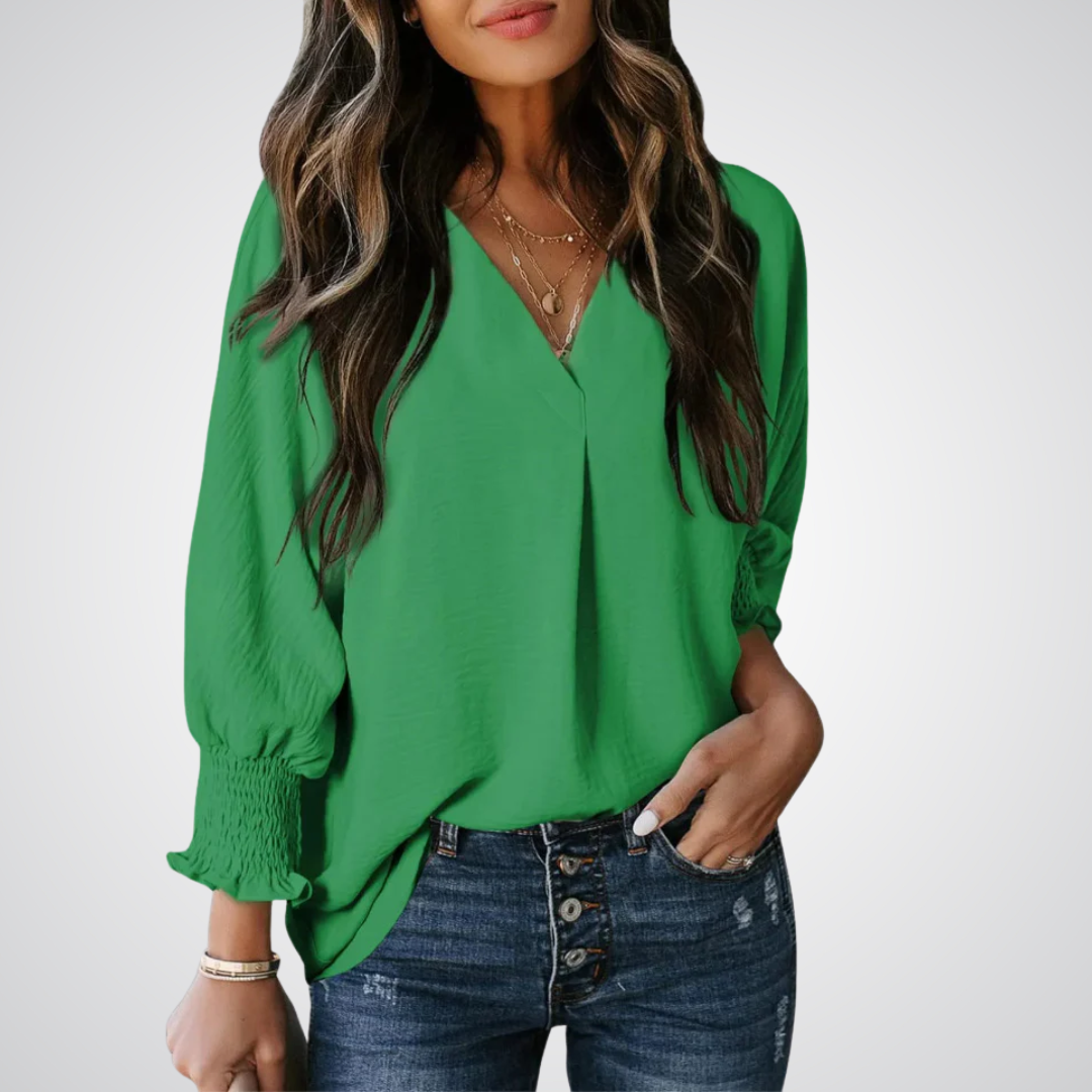 Leila - Classic V-Neck Tunic Blouse