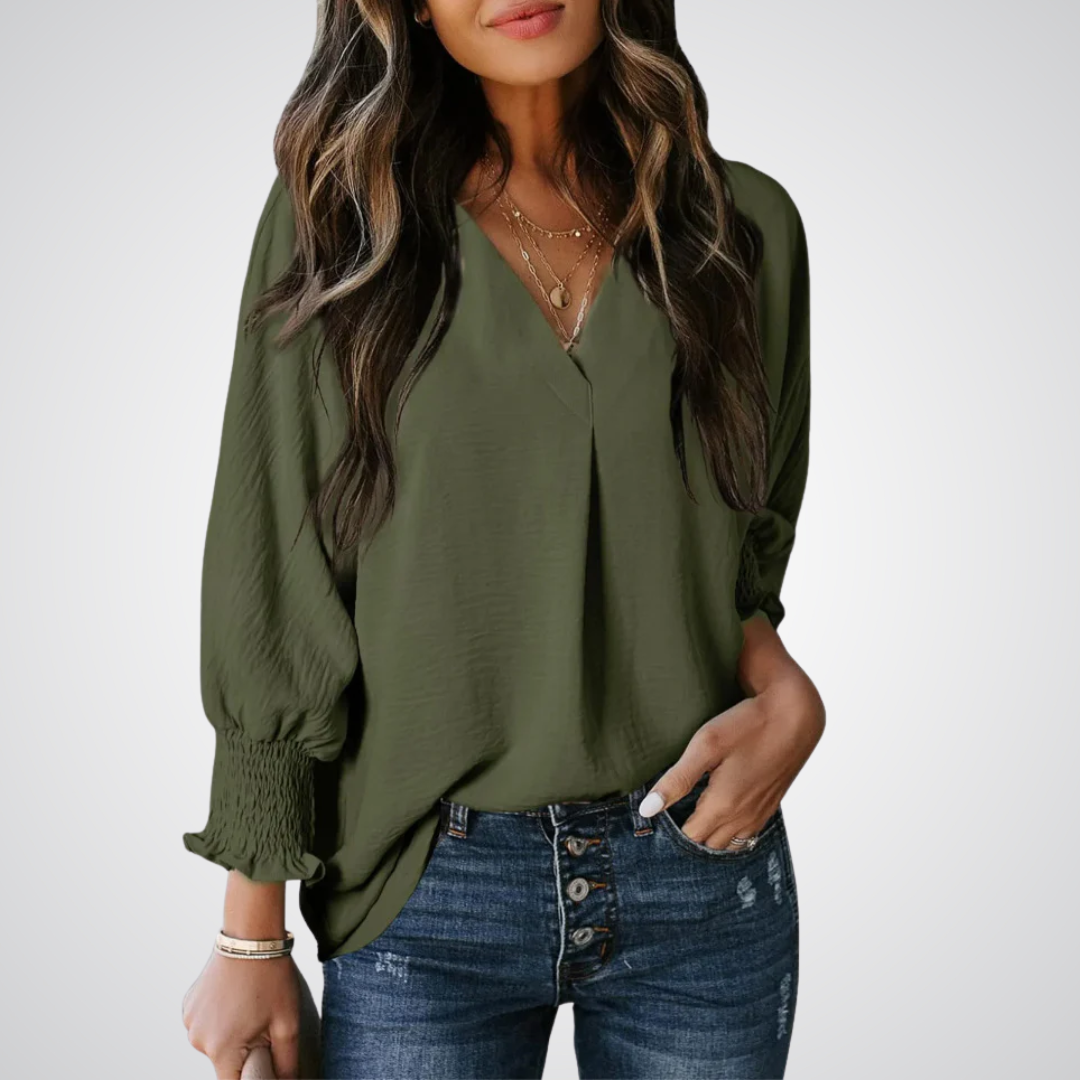 Leila - Classic V-Neck Tunic Blouse
