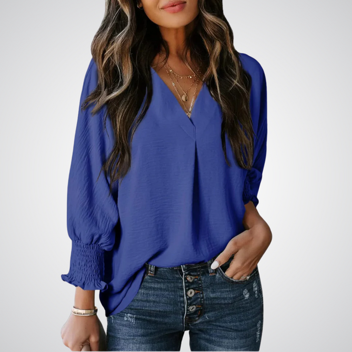 Leila - Classic V-Neck Tunic Blouse