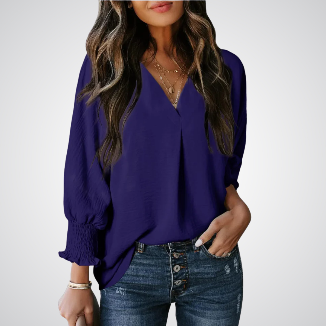Leila - Classic V-Neck Tunic Blouse