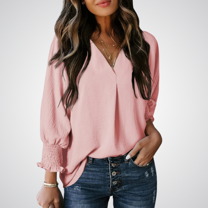 Leila - Classic V-Neck Tunic Blouse