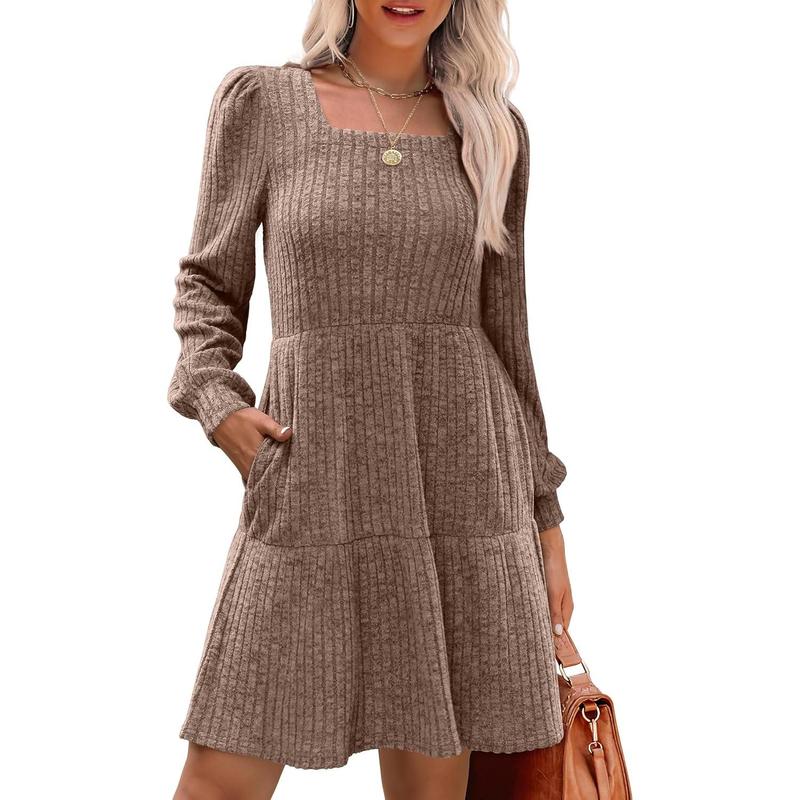 ELIZA™ - Cozy Square Neck Long-Sleeve Babydoll Sweater Dress