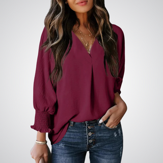 Leila - Classic V-Neck Tunic Blouse