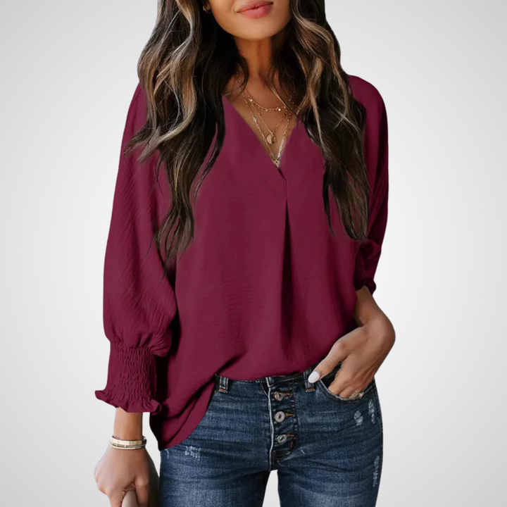 Leila - Classic V-Neck Tunic Blouse