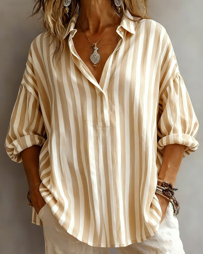 Maura | Striped Loose Blouse with Collar