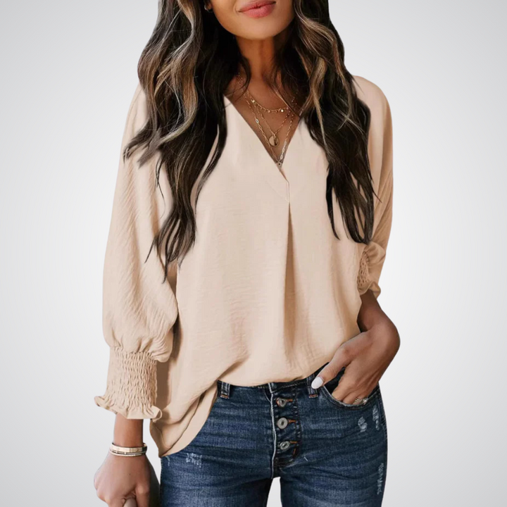 Leila - Classic V-Neck Tunic Blouse