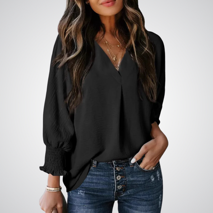 Leila - Classic V-Neck Tunic Blouse
