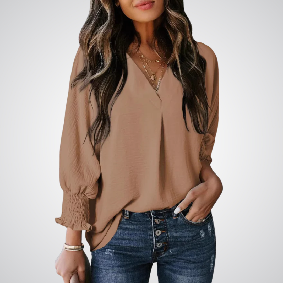 Leila - Classic V-Neck Tunic Blouse