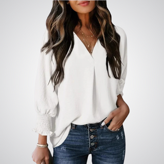 Leila - Classic V-Neck Tunic Blouse