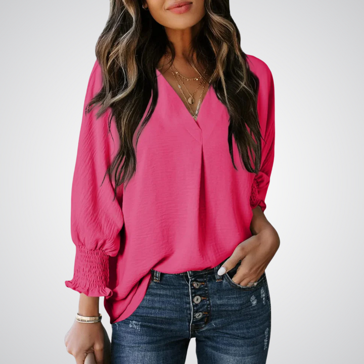 Leila - Classic V-Neck Tunic Blouse