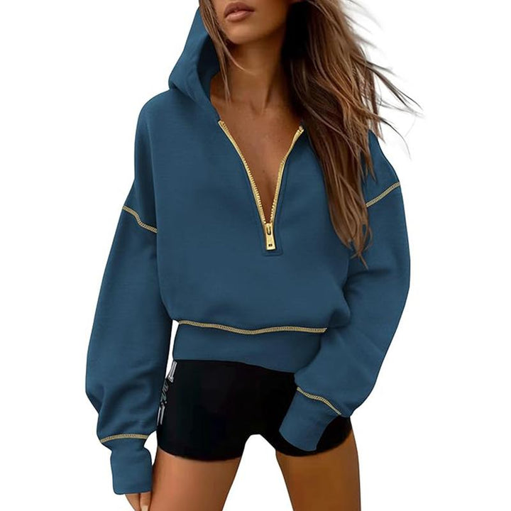 GRETEL™ - Cropped Hooded Pullover Sweatshirt with Zipper & Stitching Detail