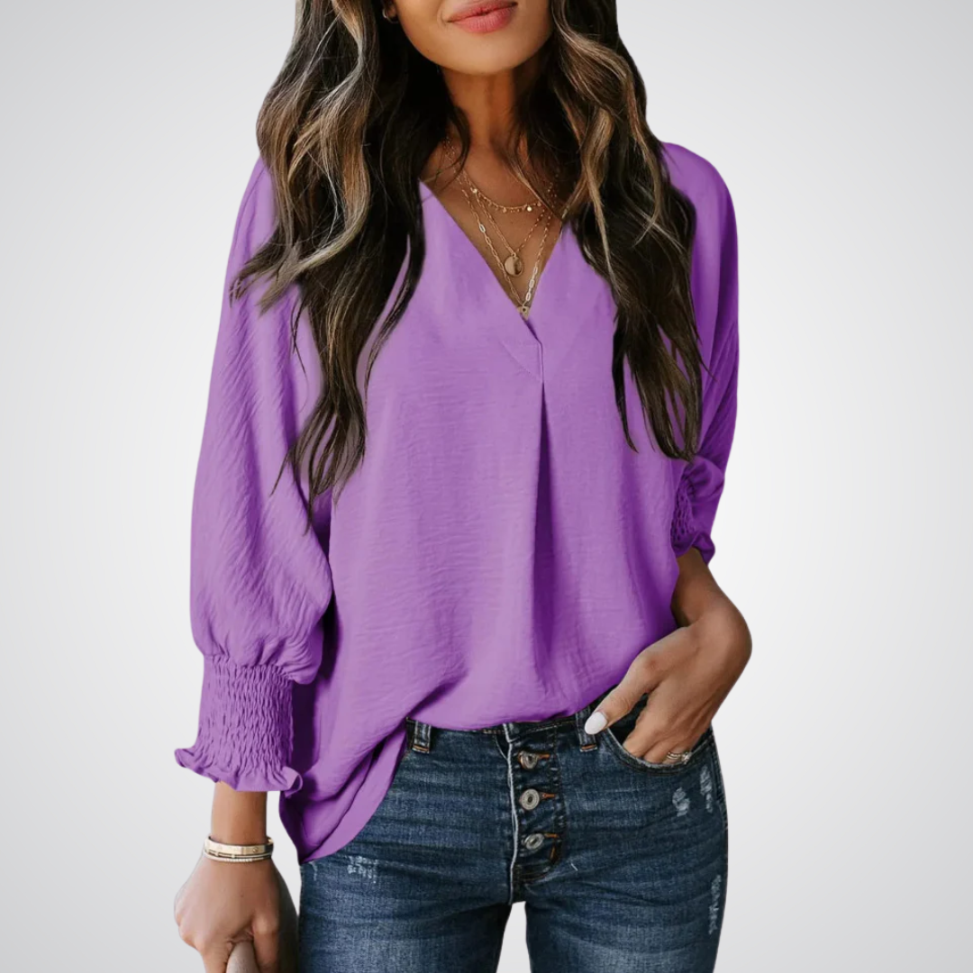 Leila - Classic V-Neck Tunic Blouse