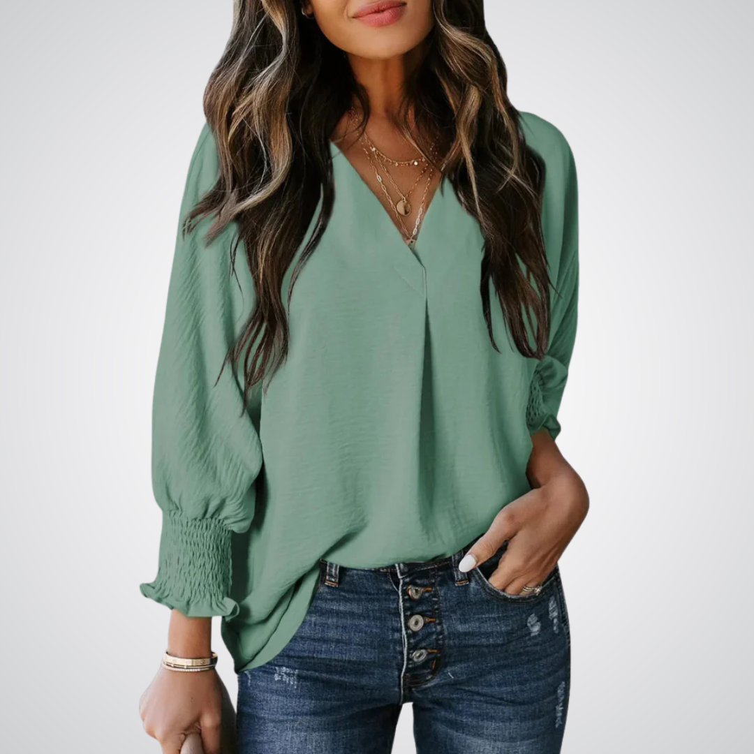 Leila - Classic V-Neck Tunic Blouse