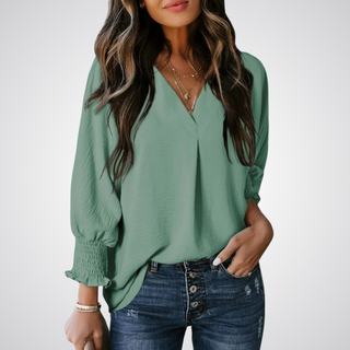 Leila - Classic V-Neck Tunic Blouse