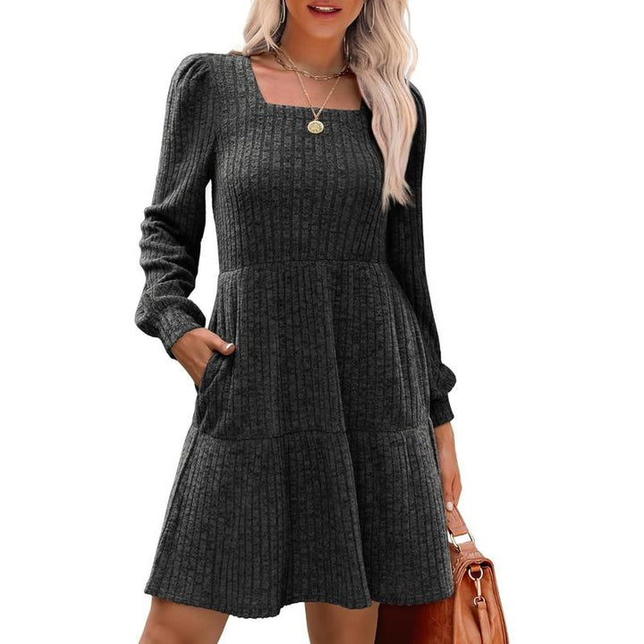 ELIZA™ - Cozy Square Neck Long-Sleeve Babydoll Sweater Dress
