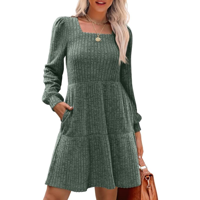 ELIZA™ - Cozy Square Neck Long-Sleeve Babydoll Sweater Dress