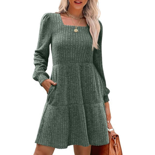 ELIZA™ - Cozy Square Neck Long-Sleeve Babydoll Sweater Dress