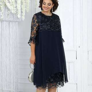 LIVIA | Women's Embroidered Patchwork Chiffon Dress Round Neckline