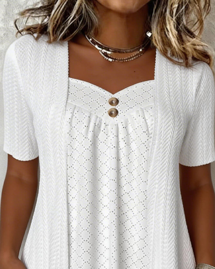 Falissa - Square-Cut Shirt with Patchwork Cut-Out Collar