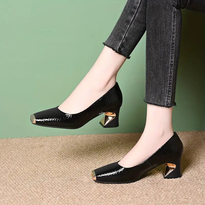 MAELYS | Snake-Effect Shoes with Chunky Heel