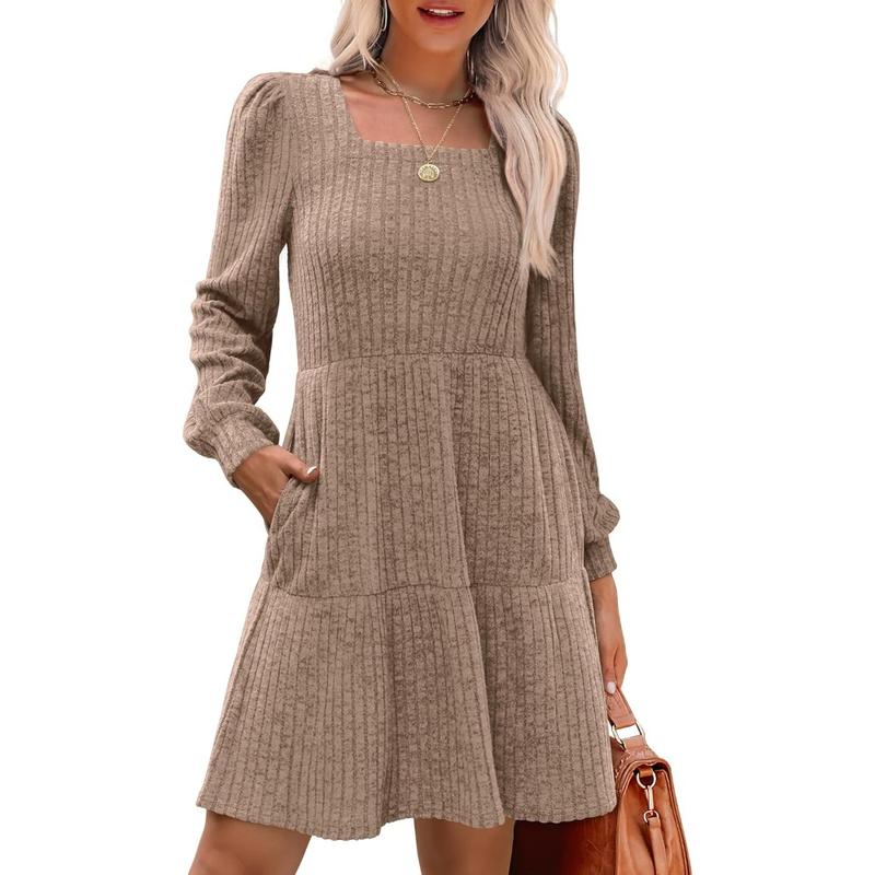 ELIZA™ - Cozy Square Neck Long-Sleeve Babydoll Sweater Dress
