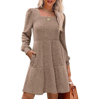 ELIZA™ - Cozy Square Neck Long-Sleeve Babydoll Sweater Dress