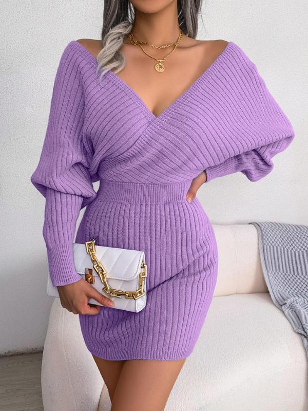 BLAKE™ - Wrapped V-Neck Sweater Dress with Slim-Fit Long-Sleeves