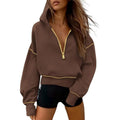 GRETEL™ - Cropped Hooded Pullover Sweatshirt with Zipper & Stitching Detail