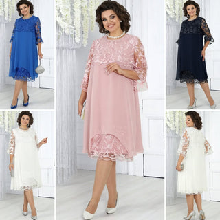 LIVIA | Women's Embroidered Patchwork Chiffon Dress Round Neckline