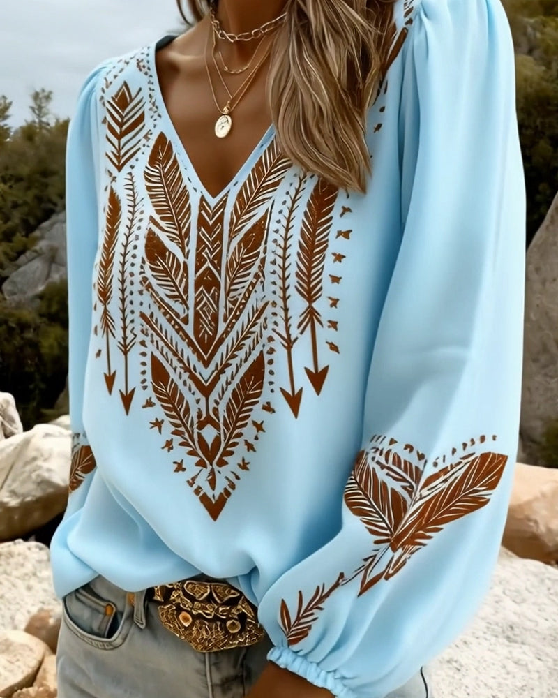 EVY | Puffed Sleeve Blouse with Wide V-Neck