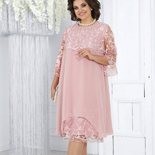 LIVIA | Women's Embroidered Patchwork Chiffon Dress Round Neckline