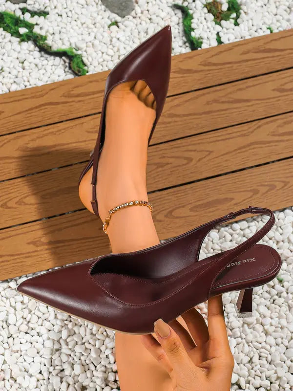 AMIRA™ - Women's PU Leather Slingback Heels Simple Solid Colour Pointed Toe Pumps