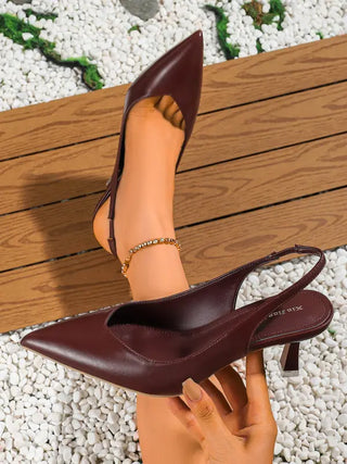 AMIRA™ - Women's PU Leather Slingback Heels Simple Solid Colour Pointed Toe Pumps