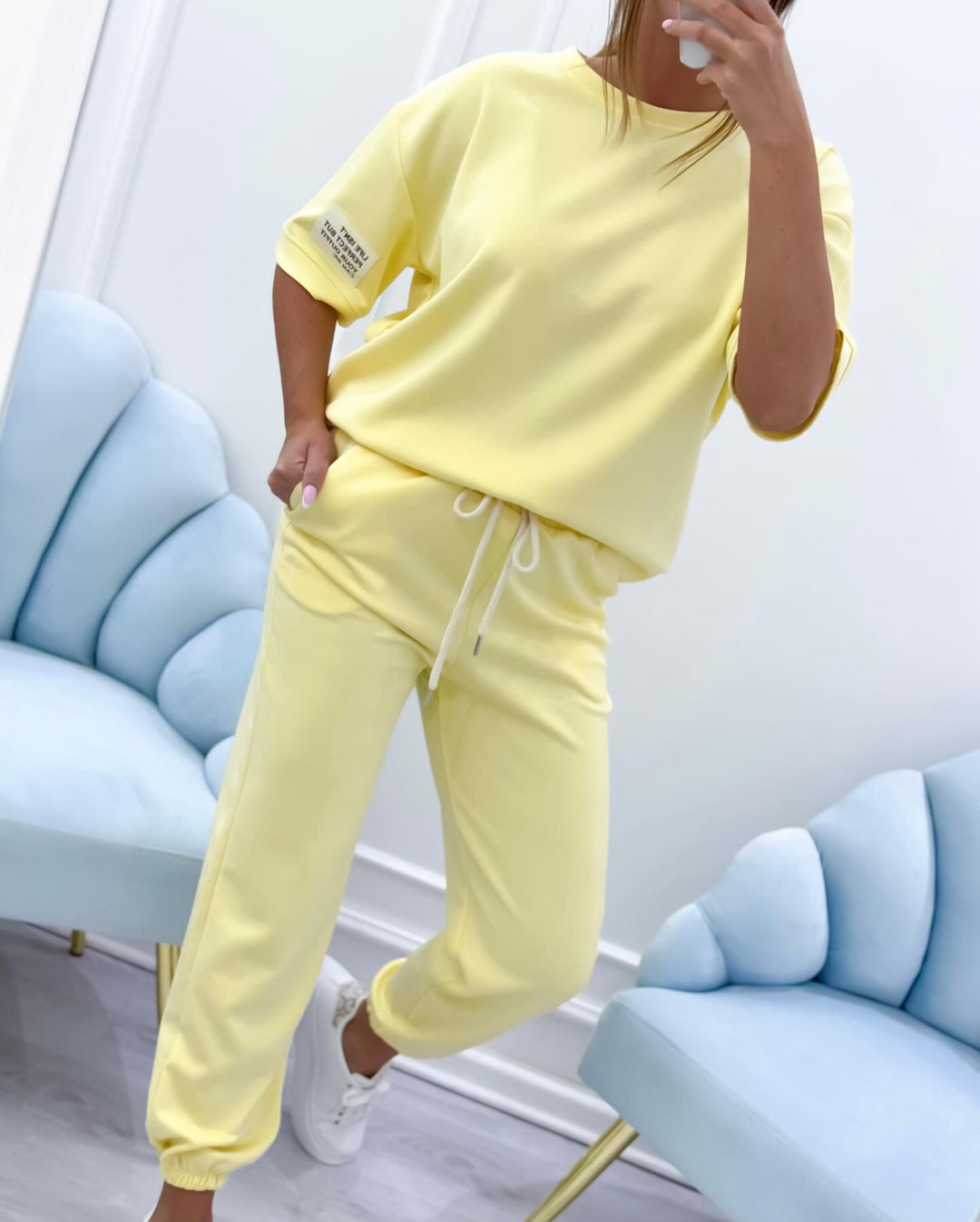 ELENZA | Women's Casual Two-Piece Set with Solid Top and Trousers