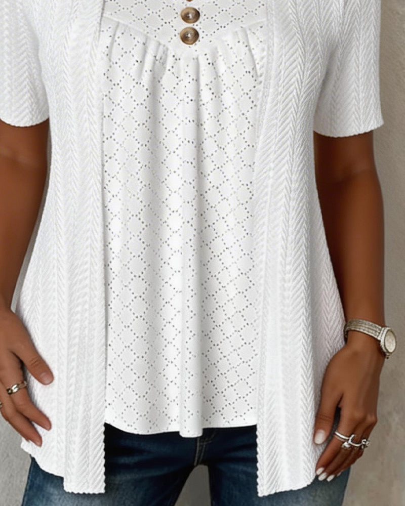 Falissa - Square-Cut Shirt with Patchwork Cut-Out Collar