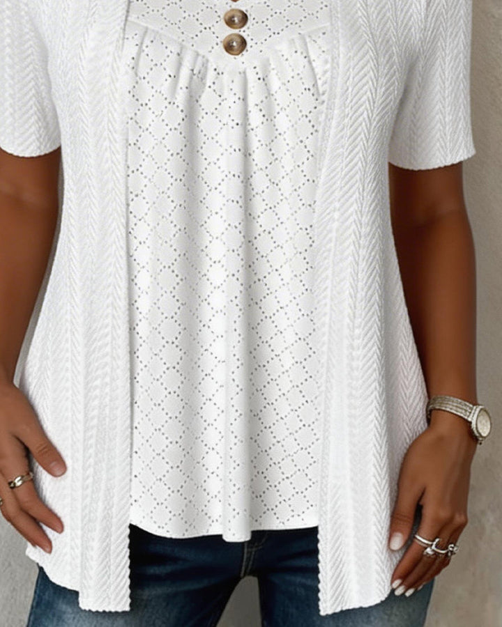 Falissa - Square-Cut Shirt with Patchwork Cut-Out Collar