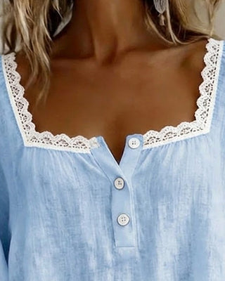 Eva | Lace Blouse with Square Neck and Puff Sleeves